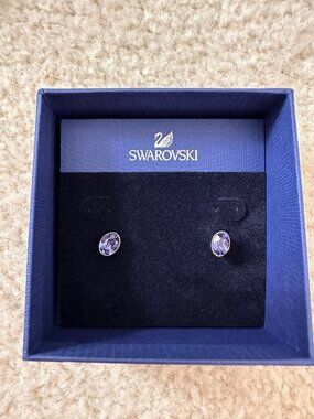 Swarovski Oval Stud Earrings Tanzanite Crystal Rhodium NEW